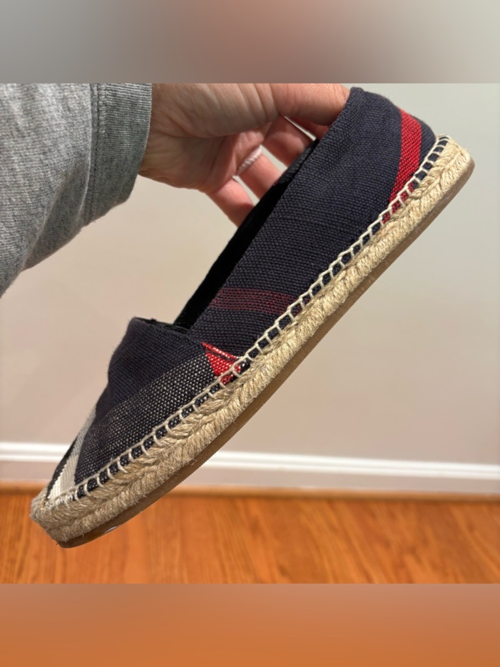 Burberry Hodgeson Check Canvas Espadrille Flats Size 39 Navy - Picture 5 of 13